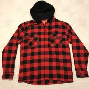 Brooklyn standard black &‎ red flannel shirt with hood Large